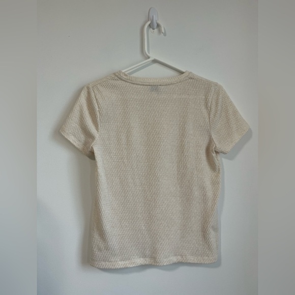 Anthropologie Textured Cream Off White Woven Tee T-Shirt Boho - Picture 2 of 6